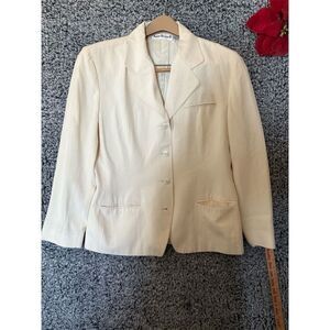 Anne Klein Women's Ivory Silk Jacket Size 10 Vintage Mid-Length Formal